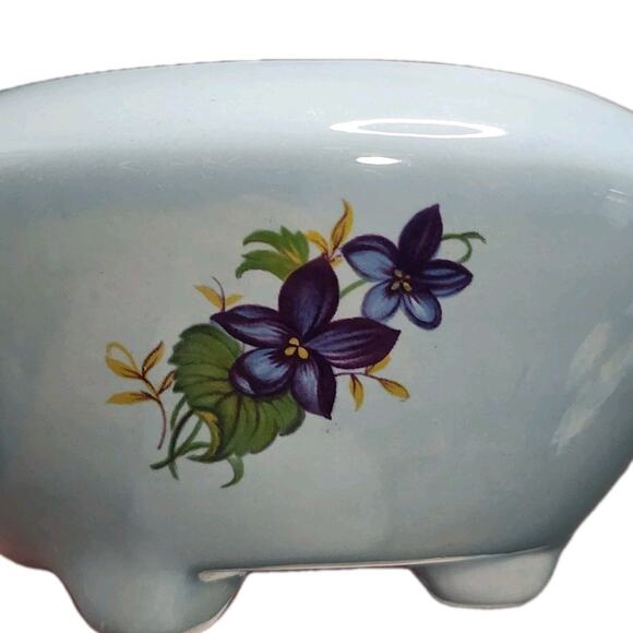 Vintage African Violet Self Watering Planter Blue Ceramic Hand Painted Flowers - Picture 9 of 9